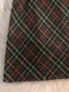 Chân váy len kẻ caro dày dặn thời trang phong cách đại học cổ điển EARO dành cho nữ, chân váy kẻ caro chữ A ôm sát, eo cao, đa năng, ấm áp, thu đông - màu xanh lá - Xem 4