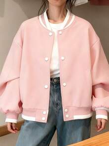 Chaqueta de béisbol High Street: chaqueta individualista y moderna con estampado de inspiración coreana y estilo universitario femenino Cazadoras para Mujer - Rosa - Ver 2