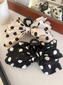 1 pieza Pinza de pelo con lazo de lunares de red, pinza de pelo linda, pinza de pelo, pinzas de pelo, pinza de pelo, accesorios para el cabello negro para vacaciones y atuendos de mujer en otoño e invierno