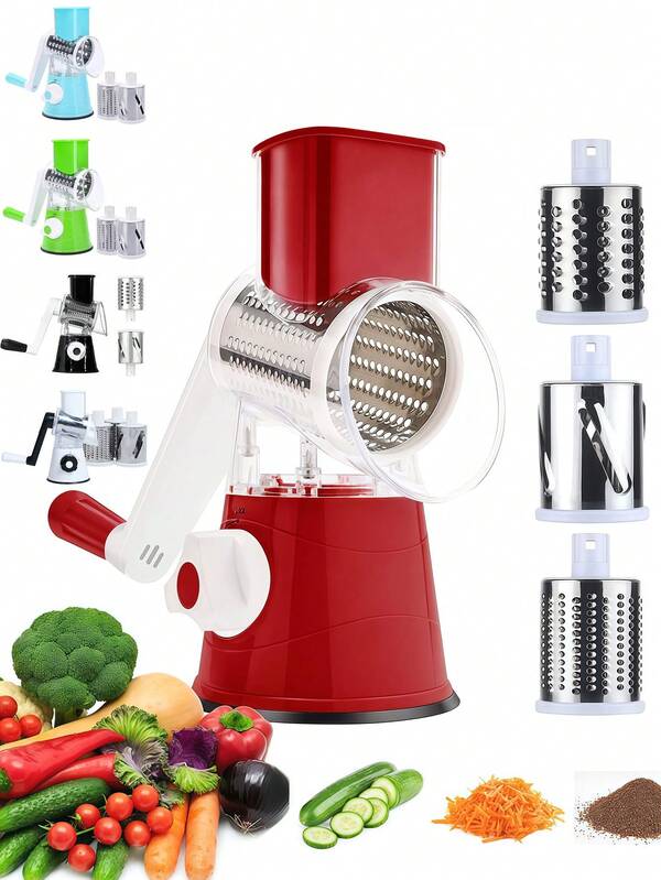 1 Set Cheese Grater Rotary Type, Kitchen Rotary Grater, Kitchen Grater With 3 Blades, Vegetable Slicer, Grater For Quick Cheese Cutting, Suitable For Vegetables And Nuts