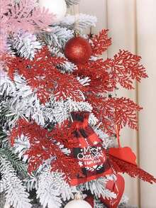 50 PCS Of 34cm/13.5inch Artificial Simulation Red Plants - Pine And Cypress Leaves, Pine Needles, Christmas Wreaths, Flower Arrangement Accessories, Artificial Tree Branches - Suitable For Outdoor, Indoor, Living Room Decoration - Festive Christmas Decorations - Plastic Material - Winter Season - Exhibition Use