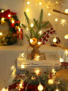 1pc 1.5/3/6m Snowflake&White Ball Christmas Decoration LED Light String, Christmas Indoor Decoration Snowflake Light String, Christmas Tree Decoration Light, Winter House Room Wall Decor Light String, Home Bedroom Decor Snowflake String Lights