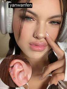 3件套 316L医用钢马蹄形鼻环，18G螺旋鼻环，男女通用，双水晶马蹄形鼻钉，也可用于鼻中隔、唇部、眉部、耳软骨，银色和金色鼻环，半环耳环，马蹄形耳软骨环，螺旋耳钉，双宝石马蹄形鼻中隔环，8毫米 - 套裝1 - 查看 6