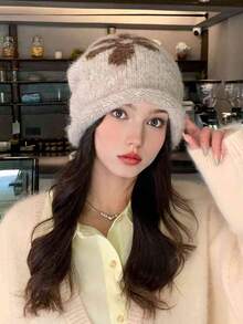 1 szt. Damska dzianinowa czapka z haftem, modna i uniwersalna, oddychająca i wygodna, składana i przenośna, odpowiednia do codziennych dojazdów, na kemping, w podróż, na piesze wycieczki, do parków rozrywki, kawiarni, na farmę, na spotkania, imprezy i do fotografii, jesień/zima