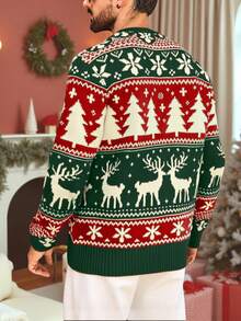 Christmas New Men's Sweater, Autumn/Winter New Round Neck Knitted Sweater, Essential For Christmas, Christmas Autumn/Winter Sweater - Green - View 2