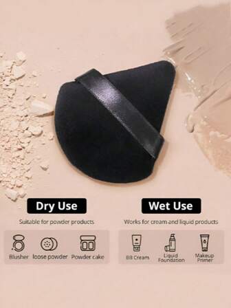 黑色三角形散粉扑套装，水晶绒短毛，柔软粘性强，价格实惠，适合作为圣诞礼物、化妆品、化妆工具、平价好物、礼品、女士礼品、圣诞礼物。