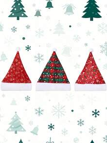 1pc Thickened Christmas Hat, Red Checkered Santa Claus Hat, Christmas Decoration Plush Snowflake Christmas Hat, Suitable For Christmas Parties, Party Decorations, Stage Decorations, Photo Props, And Other Christmas Scenes. - Multicolor - View 2