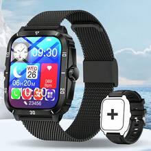 ERUN 智能手表（接听/拨打电话），2.01 英寸男女通用智能手表，多种运动模式，健身活动追踪器，计步器/卡路里计数器/相机/音乐播放，兼容无线通话，兼容 iOS 和安卓系统，通知提醒，步数卡路里计数器，查找我的手机，适用于安卓和 iOS 系统的智能手表，送给家人的好礼物