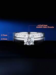 AIHUASI 2 件套优雅 925 纯银结婚戒指新娘套装女士中心石 6.5*6.5 毫米 1.0 克拉明亮圆形切割耀眼 AAAAA 方晶锆石单石承诺订婚戒指精美珠宝情人节礼物