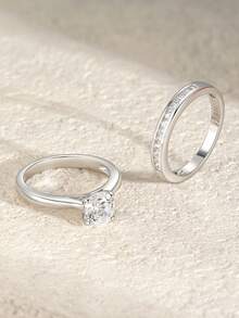 AIHUASI 2 件套优雅 925 纯银结婚戒指新娘套装女士中心石 6.5*6.5 毫米 1.0 克拉明亮圆形切割耀眼 AAAAA 方晶锆石单石承诺订婚戒指精美珠宝情人节礼物