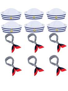 两件套男女海军服装水手服船长帽水手围巾，适合圣诞节新年礼物、角色扮演、海军主题派对、海军服装配饰 - 彩色 - 查看 15