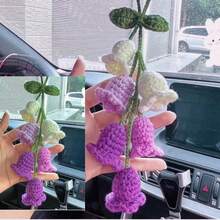 Mix Colorful Cute Crochet Flower Hanging Car Accessories For Women Rear View Mirror,Hand Knitted Flower Decor For Car Mirror (Yellow-Orange-Green-White) - Trắng Tím - Xem 5