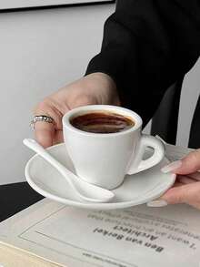 1 chiếc cốc Espresso Ý màu trắng, cốc và đĩa lót cà phê phong cách Châu Âu tối giản, cốc gốm sáng tạo Niche, bộ cốc và đĩa lót trà chiều thanh lịch, thích hợp cho nhà hàng, trà chiều, quán cà phê - trắng - Xem 6