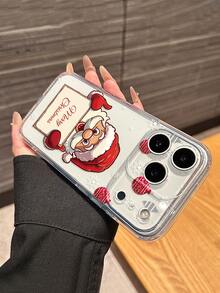 1pc Personalized Christmas Santa Claus Custom Name Transparent Full Coverage Lens Perforated Phone Case, Compatible With IPhone11/12/13/14/15/16/16pro/16promax/16plus/17/Air/17pro/17promaxs25/S25ultra/S25plus/S25egge/ Pixel 9 Pro XL, Great Christmas Gift For Friends, International Version,  Not The Domestic Version - Clear - View 4