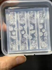 1件装优雅天鹅、玫瑰、蝴蝶结、窗帘花3D美甲硅胶模具模板，DIY美甲模具 - 無色 - 查看 2