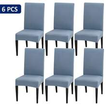 1 cái/4 cái/6 cái/8 cái/10 cái Vỏ bọc ghế lụa sữa màu trơn, Vỏ bọc ghế ăn bằng polyester co giãn - Màu xanh bụi bặm - Xem 10