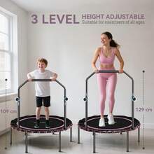 SPORTNOW 40'' Foldable Fitness Trampoline, Mini Trampoline Bungee Rebounder With 5-Level Adjustable Handle For Adults Indoor Outdoor Exercise - Pink - View 3