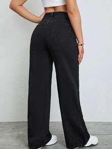 Jeans de pierna recta de color claro para adolescentes - Negro - Ver 2