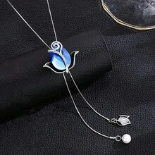 Elegant Vintage Style Tulip Flower Pendant Necklace With Ribbon Embellishment, Perfect For Casual Outfits And Mother's Day Gift, Flower Necklace W44I - 彩色 - 查看 7