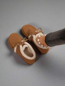 أحذية لوفر مبطنة حرارياً بأصابع مستديرة للنساء، أحذية مسطحة ناعمة ومريحة بأربطة، مناسبة للارتداء اليومي في فصلي الخريف والشتاء - بني فاتح - مشاهدة 5