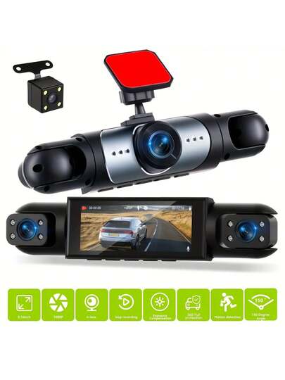 360° Dash Cam Cars, Channle, Front 1080P HD Rear/Left/Right 720P 3.16" IPS Display, Night Vision, Loop Recording, 24H Parking Monitor (G Sensor/Motion Detection), Optional 32GB Memory Card., Vehicle Security Camera, Car Compact Moderne Cam, Construction, Highquality Gsensor Owners, Commuters, Rear Wireles view 3