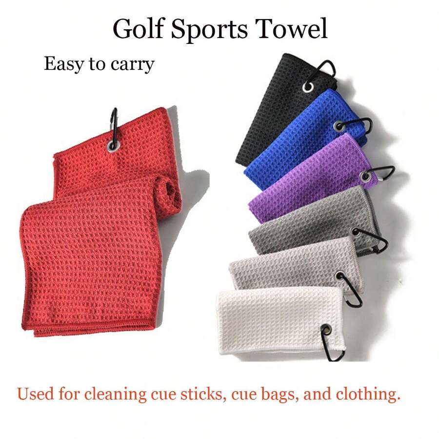 Outdoor Sports Square Microfiber Golf Ball Cleaning Towel With Carabiner, Absorbent Cleaner, Club Head Wipe Cloth