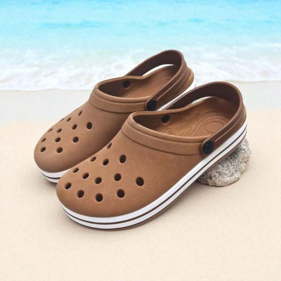 Adult Women's And Men's Slippers Lightweight And Comfortable Girls' And Boys' Sandals Simple Beach Casual Openwork Fabric Slippers Beach Holiday School Home Outdoor - 鏽棕色 - 查看 1