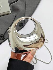 Rollcall 新款亚克力迷你手提包，时尚手拿包，个性化新月形晚宴包，单肩链条斜挎包 - 銀色 - 查看 6