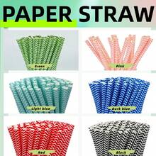 Pacote com 100 canudos de papel ondulado, design com padrão ondulado, tamanho 6x197mm, nas cores verde, vermelho, rosa, azul escuro, azul claro e preto | Ideal para festas, aniversários, casamentos, Dia dos Namorados, decoração de sobremesas e comemorações de feriados. - Multicolorido - Ver 2