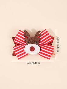 2 spinki do włosów w stylu świątecznym dla dziewczynek, lśniący brokat w czerwono-białe paski z motywem łosia, urocze i klasyczne dodatki do włosów na festiwal