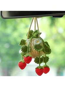 Accesorios colgantes para espejo de coche con estilo bohemio lindo, adorno de ganchillo de plantas artificiales, cesta colgante de plantas para espejo retrovisor, amuleto interior de coche, regalos de Navidad lindos para hombres y mujeres