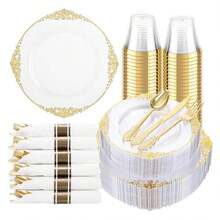 Clear Plastic Plates Disposable Set - 175pc Party Supplies For 25 Guests - As Picture/L - View 1