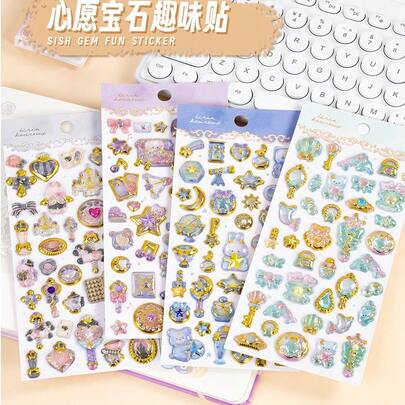 Pegatinas de gemas de deseo, pegatinas de cristal 3D en relieve, pegatinas decorativas lindas de dibujos animados para estuches de teléfono y scrapbooking