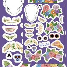 8pcs Mexican Day Of The Dead Face Swap Waterproof Stickers For Laptop, Water Bottle, Phone, IPad, Guitar, Fridge, Luggage, Suitable For Halloween, Day Of The Dead, Christmas And Other Holidays