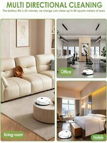 1 Piece Robot Vacuum Cleaner, Can Clean From Hard Floors To Medium-Thick Carpets, Super Suction, Ultra-Thin And Quiet, Built-In Memory Function, Multiple Cleaning Modes, 3 Cleaning Modes. Best For Removing Pet Hair, Food Crumbs, Water On The Floor - A Good Helper For Home Cleaning. - 白色 - 查看 8