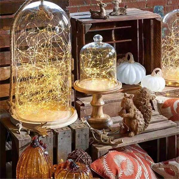 1 peça 2/5/10m 20/50/100 LED Fio de Cobre Luzes de Fada, Adequado para Natal, Halloween, Casamento, Festa, Feriado, Presente, Decoração de Casa, Decoração de Quarto, Decoração de Festa, Decoração de Parede, Decoração de Aniversário, Decoração de Jardim, Decoração de Festival, Todas as Estações