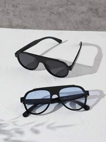 2 PIEZAS Gafas de aviador vintage de acrílico para hombres con setas de moda en color negro, con bisagras de metal y lentes tintadas. Adecuadas para vacaciones, salidas y accesorios de viaje