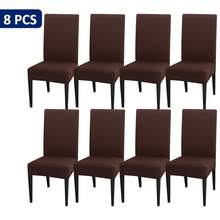 1 pieza/4 piezas/6 piezas/8 piezas/10 piezas Fundas de silla de unicolor de seda de leche, funda elástica de poliéster para silla de comedor - Marrón - Ver 12