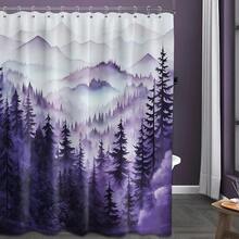 Mountain Shower Curtain Forest Nature Shower Curtains For Bathroom, Rustic Woodland Pine Tree Landscape Bathtub Curtain Men Bath Decor, Waterproof Fabric With Hooks (Purple,70''W X 78''L){"Color_name":"Purple","Size_name":"70\"Wx78\"L(Packof1)"} - 多色4 - 查看 1
