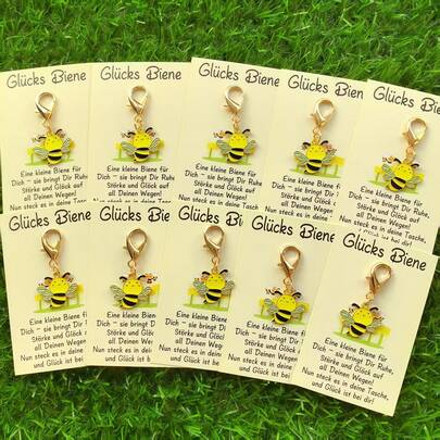 10pcs Cute Bee Keychain Set, Includes Inspirational Cards, Bag Charms, Backpack Clips, Small Pendants, Suitable As Gifts For Thanksgiving, Birthday, Anniversary, Wedding, Theme Party, Halloween For Family And Friends