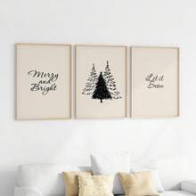 3 piezas de arte de pared navideño minimalista, impresiones en lienzo de invierno en beige y negro, carteles navideños rústicos y de granja con tipografía festiva para decoración de sala de estar, dormitorio y oficina, sin marco