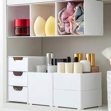 1pc Classic White Plastic Stackable Storage Drawers Set, Suitable For Office Supplies, Jewelry, Cosmetics - Space-Saving Desk Organizer For School And Dorm Use