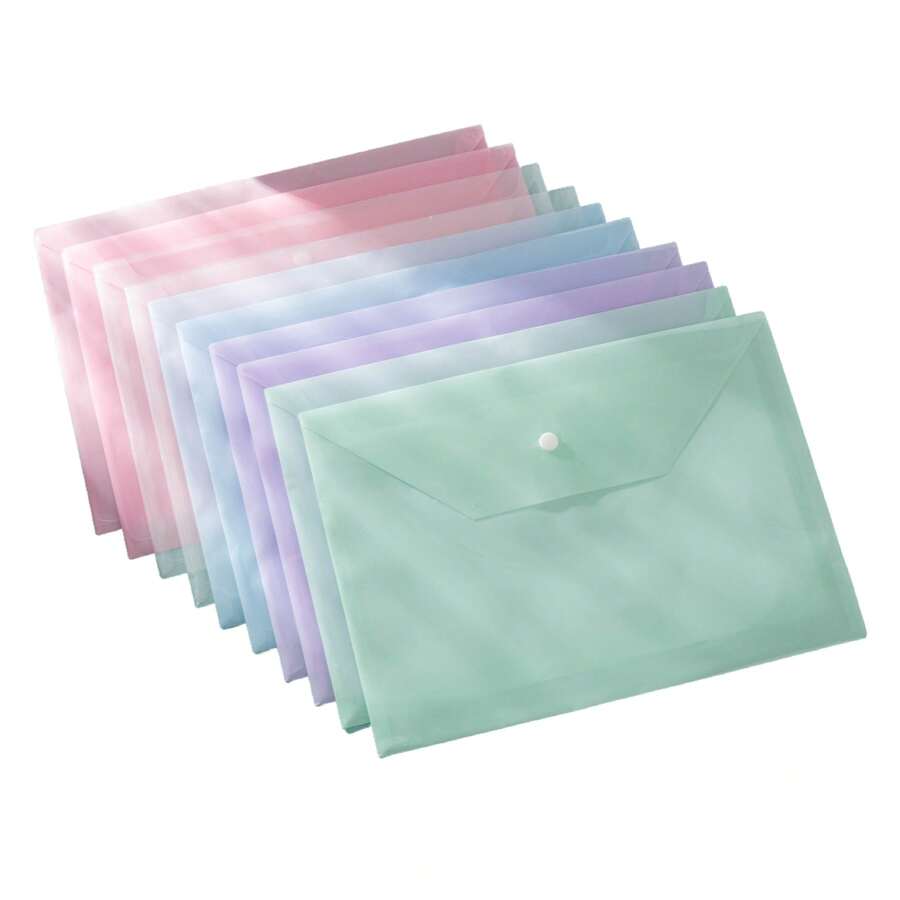 Pasta Porta-Documentos com Botão Colorido Macaron Tamanho A4, Porta-Provas Plástico À Prova d'Água com Zíper, Grande Capacidade