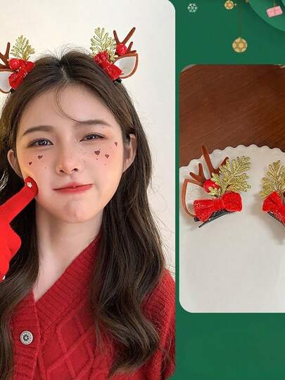2 Peças Presilha de Cabelo com Chifre de Natal - Acessório de Cabelo Elegante de Alce para Meninas Fofas e Doces, Presilhas de Garra