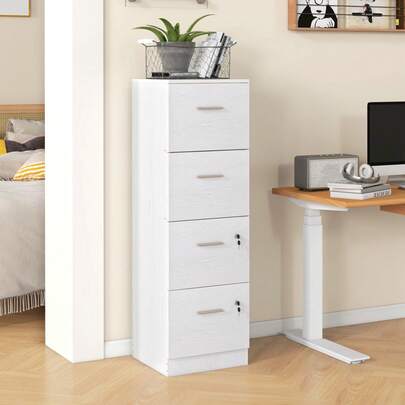 HOMCOM File Cabinet With 4 Drawers For Home Office, Vertical Filing Cabinet With Lock, Adjustable Hanging Bar For A4 And Letter Size, White