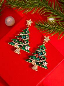 1 Pair Christmas Rhinestone Christmas Tree & Star Earrings, Women's Christmas Gift Jewelry - Christmas Tree Earrings - View 8