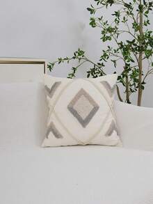 1pc Large Plaid Rhombus Pattern Pillow Cover, Bohemian Canvas Tufted Embroidered Cord Craft, Bedroom Room Bed Decor Cushion Cover, Nordic Daily Home Living Room Sofa Car Pillow Case, Holiday Party Outdoor Garden Textile Decorative Pillowcase, Multi-Color, All Season, Without Insert, 30*50cm 45*45cm