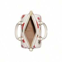 Coach Bolso Boston mini de mujer Rowan 18 con estampado de fresa, logotipo dorado y unicolor, color marfil y rojo CH161