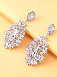 1 Đôi bông tai hình giọt nước lấp lánh pha lê, Phụ kiện trang sức dành cho nữ - Bạc - Xem 5