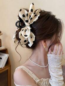 1 pieza Pinza de pelo con lazo de lunares de red, pinza de pelo linda, pinza de pelo, pinzas de pelo, pinza de pelo, accesorios para el cabello negro para vacaciones y atuendos de mujer en otoño e invierno